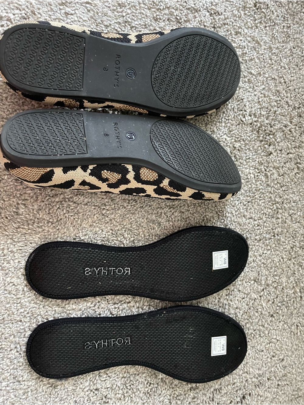 Rothy's Leopard Print Knit Flats in Beige, Black and Blue Trim - Picture 2 of 2